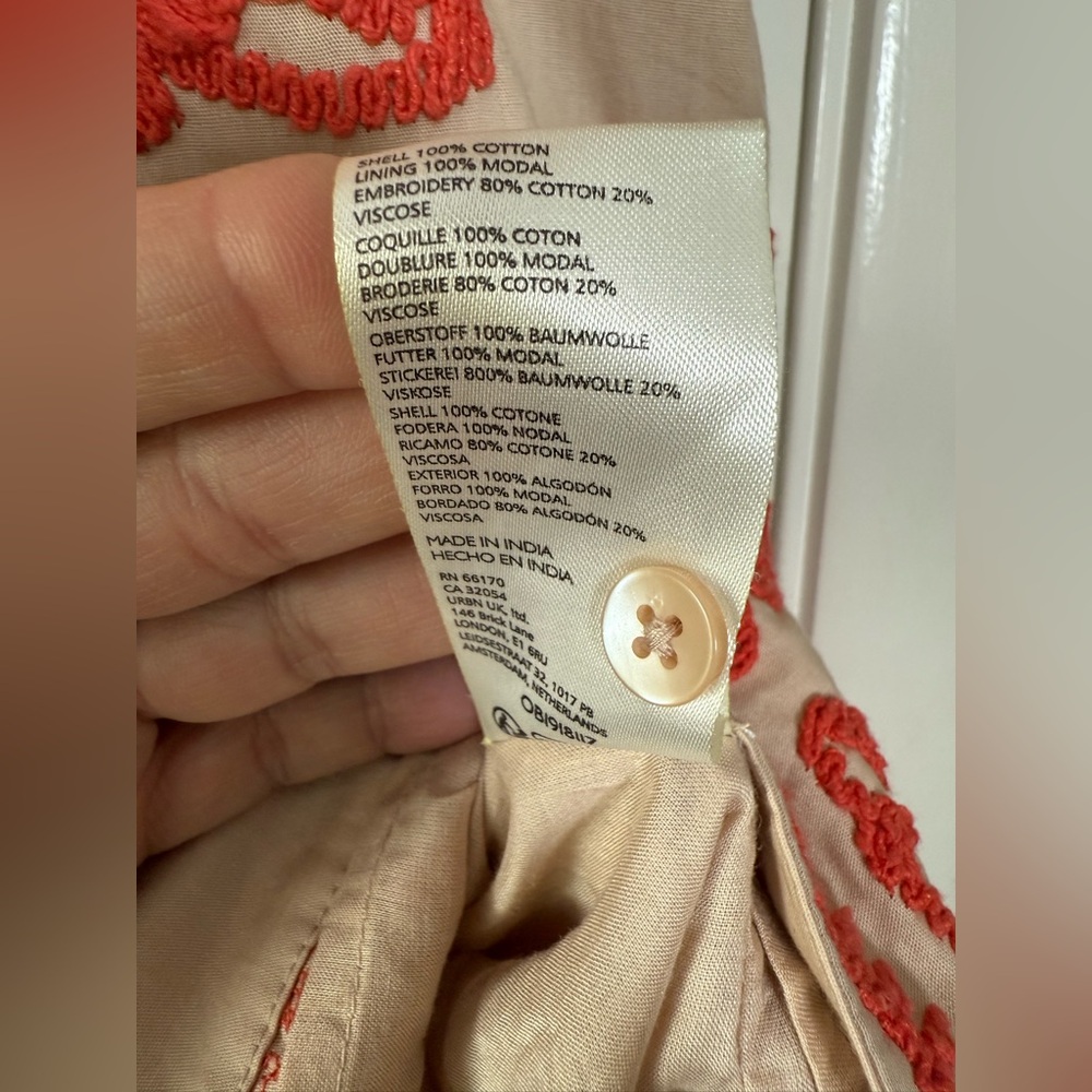 Maeve Anthropologie Embroidered Shirt Dress Utility Safari Style Tan Coral Large - Picture 13 of 15